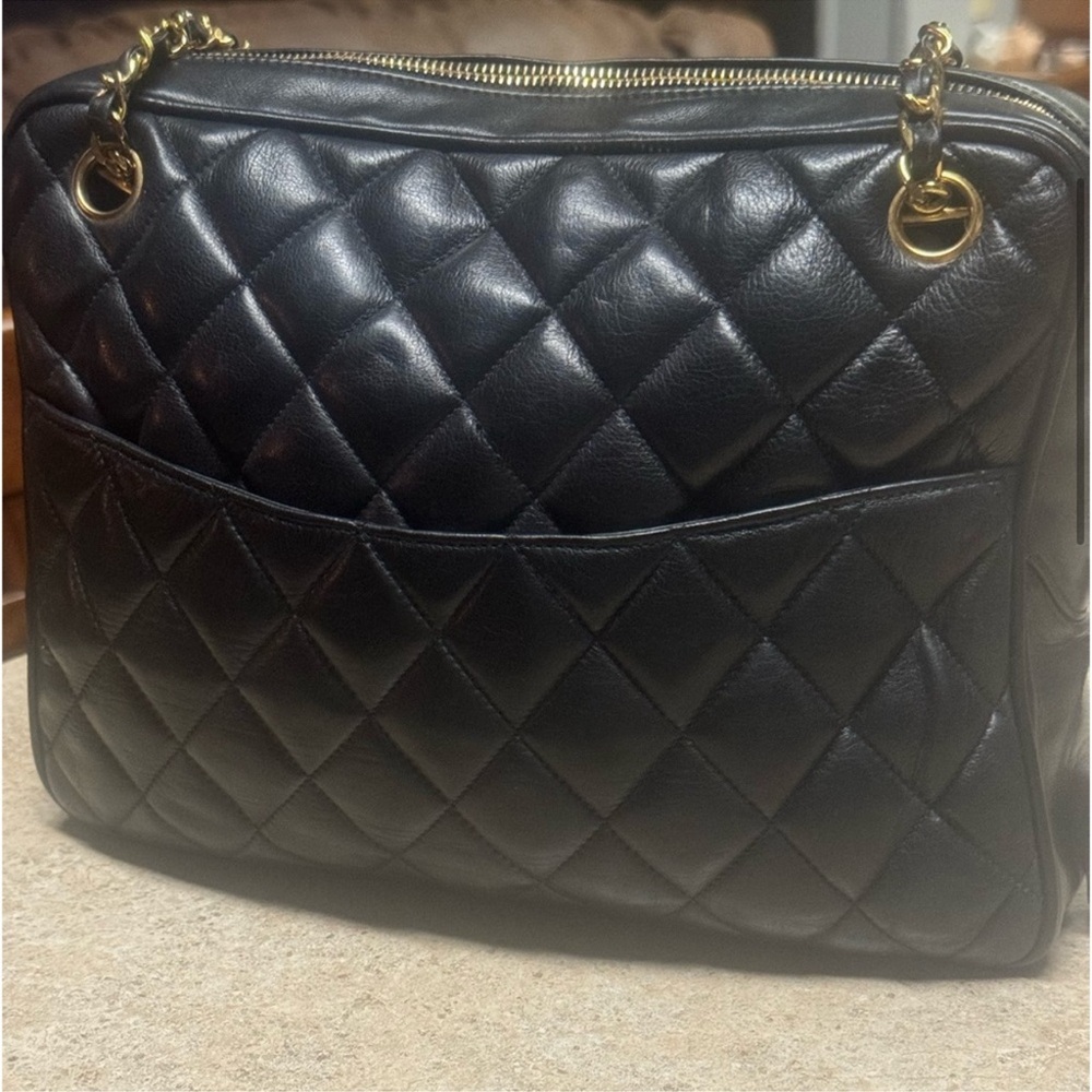 Chanel Vintage Grand Shopping Black Quilted Chain Zip Tote Shoulder Bag - Picture 4 of 16